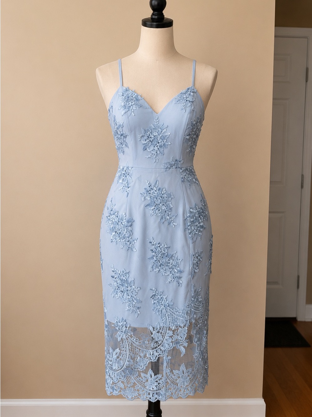 Guess Blue Sheath Midi Dress with Spaghetti Straps